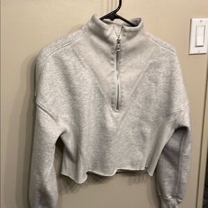 Gray Half-Zip Cropped Sweatshirt